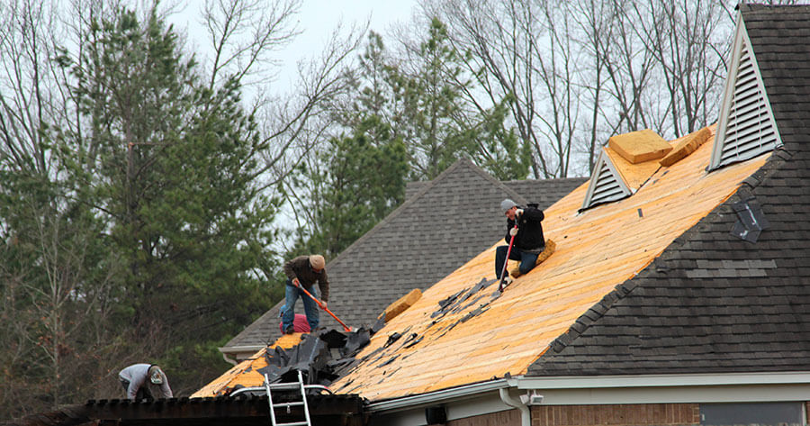 Roofing workers